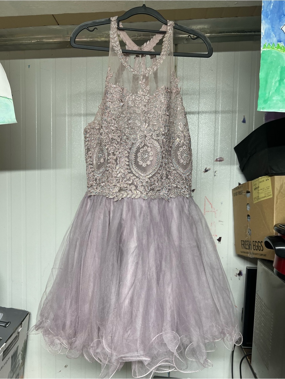 Embroidered Tulle Party Dress in Dusty Mauve